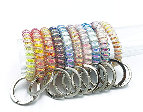 EvaGO 10 Pieces Mix Color Plastic Coil Stretch Wristband Keychain Elastic Stretchable Wrist