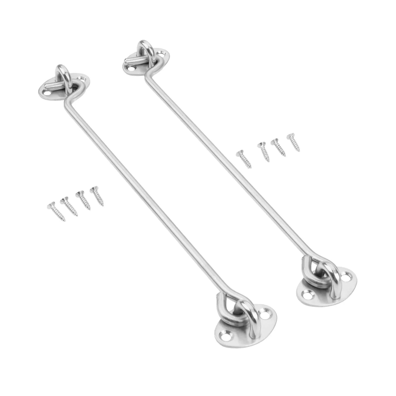 Liozdmd 10 Inch Home Furnishings 2Pcs Cabin Patio Door Hook And Eye Stainless Steel Cabinet Latches For Gate Window Closet Shed Hardware Catch Silent Holder(10 Inch)