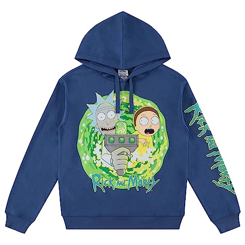 RICK AND MORTY Ladies Hoodie Womens Multi Print Sweatshirt - Rick & Morty Classic Hoodie (Blue Large)