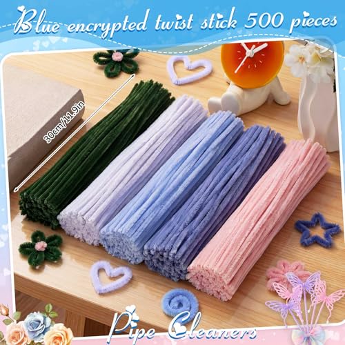 Image of Peryiter 500 Pcs Pipe Cleaners for DIY Flower Bouquets, Chenille Stems for Graduation Bouquet Crafts, Fuzzy Sticks for Handmade Flowers, DIY Gift, Art Projects(Blue & Pink & Green,12 Inch)