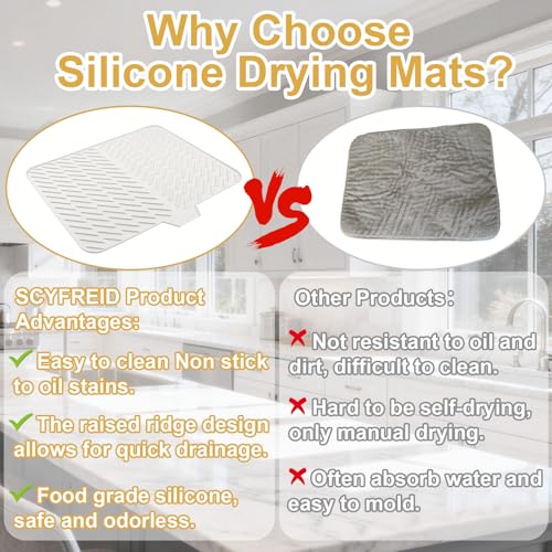 SCYFREID,Silicone Dish Drying Mat 23x17,Food-Grade Silicone,Easy Clean Pad for Countertop Protection,Heat Resistant,Easy Clean,Non-Slip Drain Pad with Built-in Drain,Multi-Functional Use,White by SCYFREID - Image 4