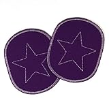 Bügelflicken Set retro Sterne Flicken auf lila Canvas 2 Aufbügler Set für Mädchen Knieflicken 10 x 8 cm Aufnäher zum aufbügeln Applikation Bügelbild Hosenflicken