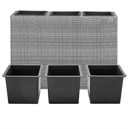 CASARIA® Large Tall Rattan Flower Pot Planter | 3 Removable Inner Plant Pots With Water Drain | Poly Rattan Trough Flower Box Planters Outdoor Garden | 83x30.5x60 cm | Grey - Image 5