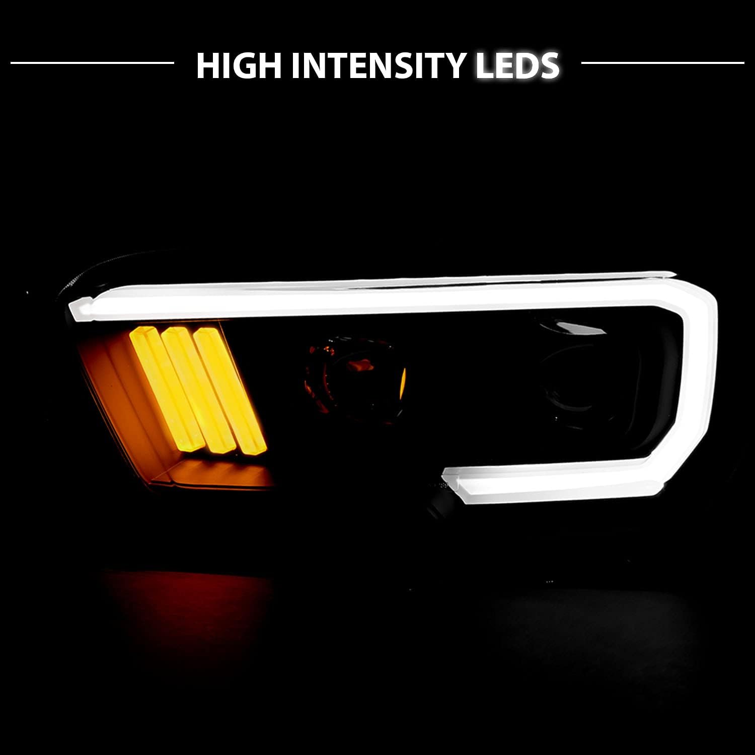 AmeriLite for 2016-2023 Toyota Tacoma Pickup TRD [LED DRL Model] Light Tube Square Projector Replacement Headlight Pair - Passenger and Driver Side
