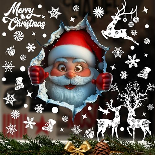 178Pcs Large Christmas Window Clings for Glass, Xmas Snowflake Cling