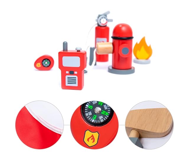 Foto 2 de 6 de UMU® Juego de Bombero de Madera para niños con Disfraz de Bombero Que Incl. Gorra, extintor de Incendios
