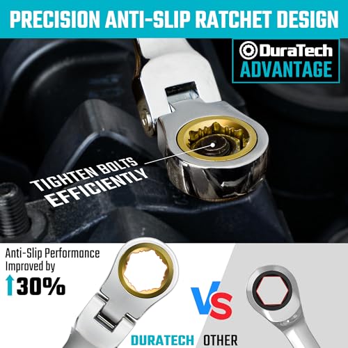 Image of DURATECH 8 * 9 mm Extra Long Anti-Slip Flex-Head Ratcheting Wrench, Metric, CR-V Steel