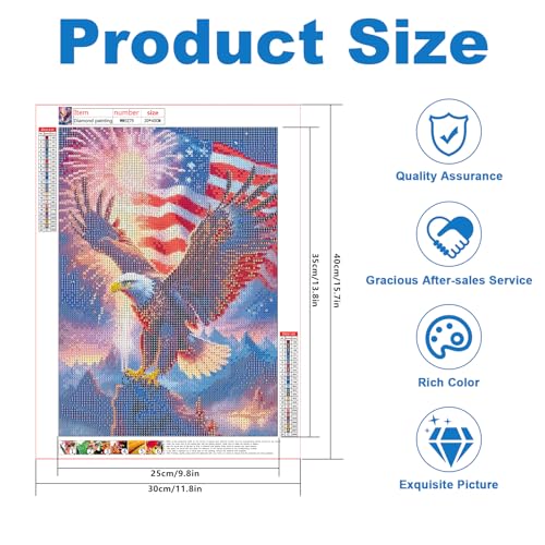Image of DIY 5D Diamond Painting Kits for Adults, Bald Eagle American Flag Independence Day Fireworks Diamond Art Kits for Adults, Full Drill Round Gem Art Kits 4th of July Patriotic Wall Decor 12x16 Inch