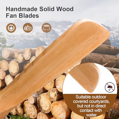 Image of 42 Inch Outdoor Ceiling Fans with Lights and Remote Control, Dimmable Outdoor Ceiling Fans for Patios 3 Blade Wood White Natural Wood Bedroom Ceiling Fan with Light, Wall Switch