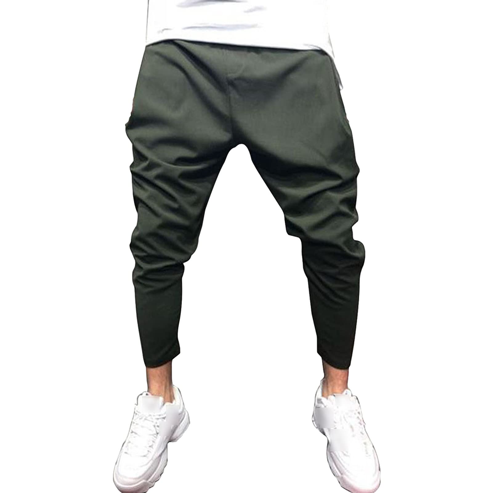 Maiyifu-GJ Men's Tapered Slim Fit Joggers Hip Hop Drawstring Low Crotch Trousers Lightweight Workout Running Sweatpants (Green,Large)