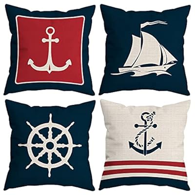 HUYAW Navy Blue Nautical Ocean Boat Anchor Throw Pillow Covers, Ship Nautical Gifts, Boat Pillow Cases 18 x 18 Inch Home… 511bHe9oEfL. SS400