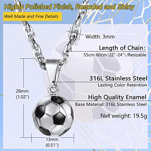 PROSTEEL 316L Stainless Steel 3D Football/Basketball/Volleyball/Baseball/Rugby Ball Cool Necklaces for Men, Sports Players Favors Jewelry, 22inch, Come with Box4