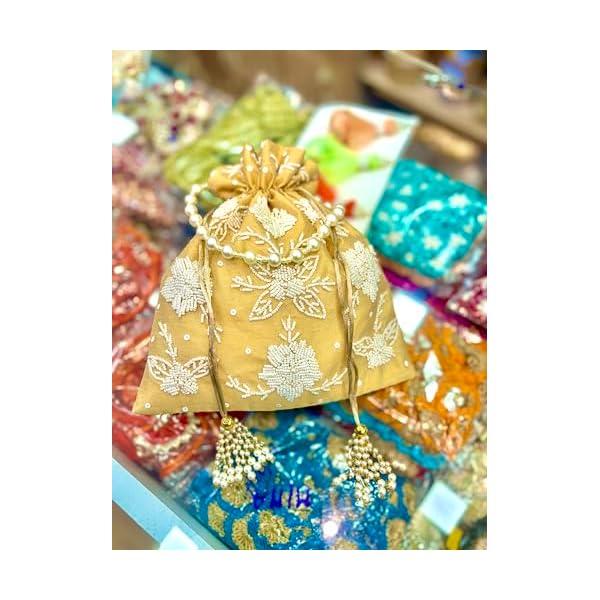 Elegant Potli Bag – Traditional Silk Pouch with Drawstring Closure Yellow - Image 3
