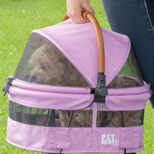 Pet Gear No-Zip View 360 Ultra Lite Pet Safety Carrier & Car Seat for Small Dogs & Cats Push Button Entry, View 360 15-inch, Cotton Candy