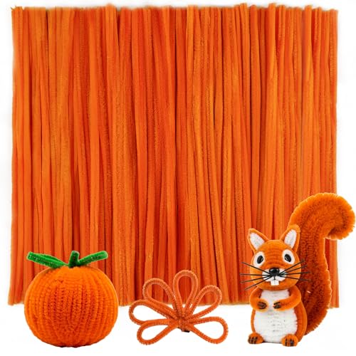 Caydo 200 Pieces Orange Pipe Cleaners for Flowers Making Craft Chenille Stems for Kids Creative DIY Art Crafts and Home Decorations (12 Inch x 6 mm)