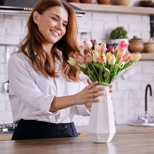 Sggvecsy 15 Pcs Fake Tulips Artificial Flowers Real Touch PU Faux Flowers Tulip Stems for Wedding Spring Bouquet Floral Arrangement Home Office Party Decorations for Mother's Day (Multi Colors) - Thumbnail 4