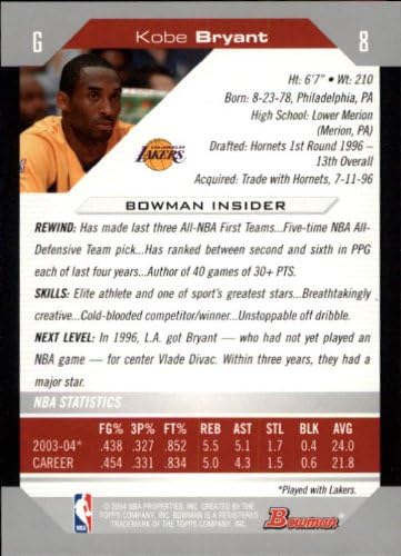 2004 Bowman Basketball Card (2004-05) #8 Kobe Bryant