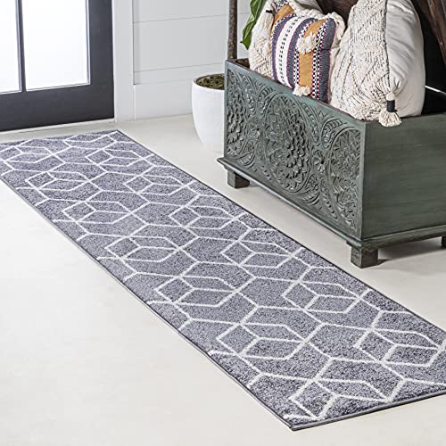JONATHAN Y Tumbling Blocks Gray/White Runner Rug 2x8, Modern,Contemporary,Geometric,Casual, Easy-Cleaning for Living Room,Bedroom,Kitchen,Pet Friendly,Non-Shedding (SEU101F-28)