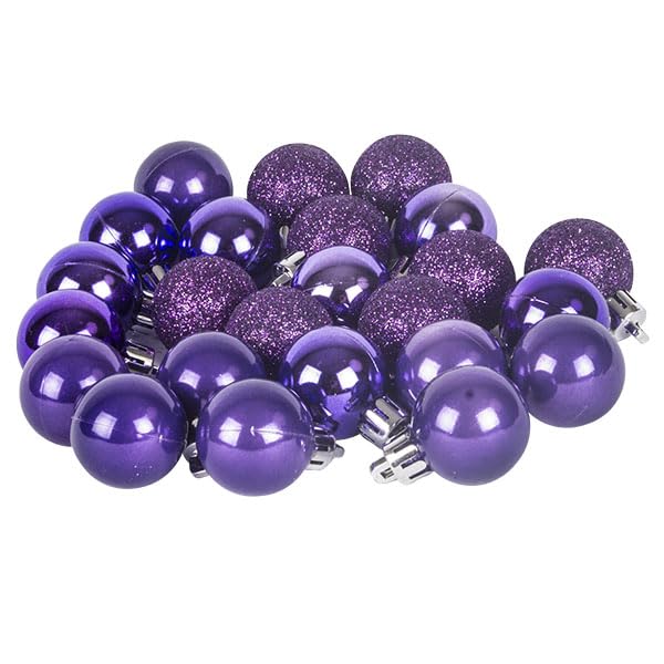 Set of 24 x 30mm Purple Christmas Tree Baubles Shatterproof Christmas Tree Hanging Decoration - Matt, Gloss and Glitter Finish - Purple - Image 2