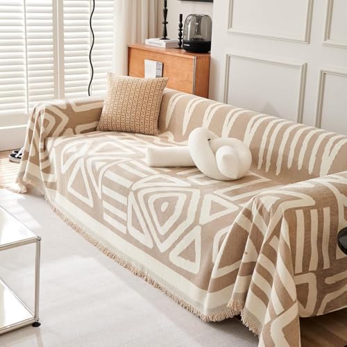Image of Styleys Chenille Sofa Cover - Reversible Sofa Towel & Blanket | Soft, Anti-Slip, Washable Couch Protector for Living Room & Lounge - 3 Seater - 330X180cm, Khaki, XNESMSFJ-3C