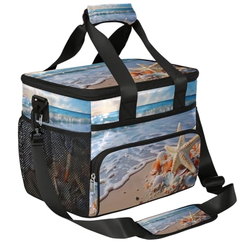 Summer Beach Insulated Picnic Backpack Lunch Box for Women Men Picnic Basket Tote Lunch Bag Picnic Bag Portable Lunch Bags for Picnic, Beach, Work, Trip,Office, Camp Starfish Seashell