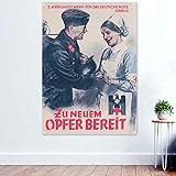 Tamaño: 96 x 144 cm Banner colgante de la Wehrmacht alemana Ready for New SACRIFICE, póster de arte de guerra de la Segunda Guerra Mundial para decoración de pared, tapiz de 96 x 144 cm (38 x 57 pulgadas)