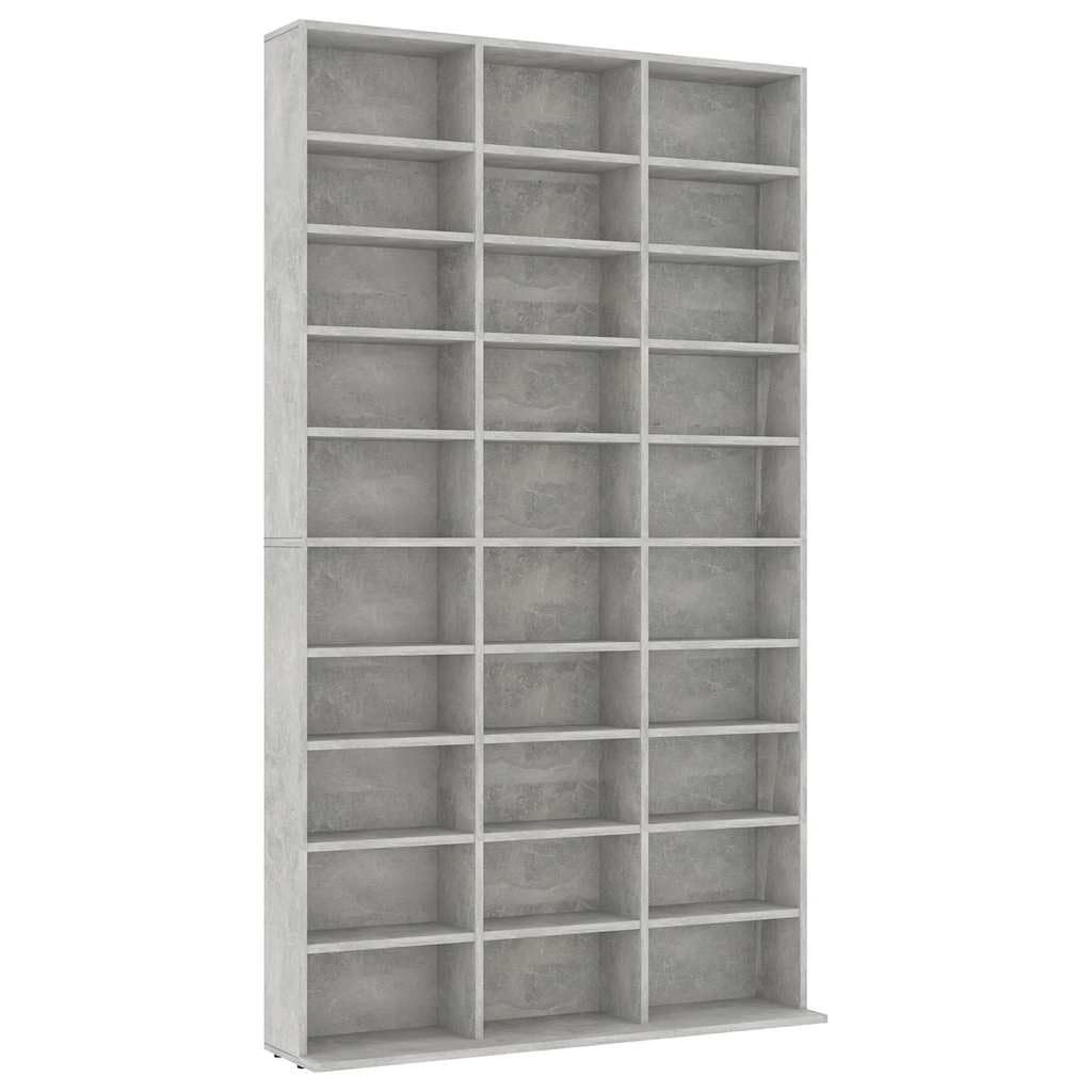 Armadio CD grigio cemento, 102 x 16 x 177,5 cm, in legno | 30 scomparti aperti, per dischi e accessori, utilizzabile come armadietto portadocumenti, robusto e durevole