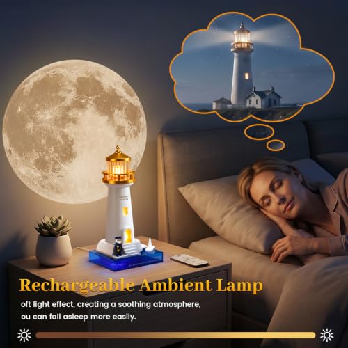 GOUTOOL Lighthouse Night Light, Rechargeable Lighthouse Projection Lamp with Remote，Moon Saturn Sunset Aurora Galaxy Night Light for Home Decor, Unique Gift by GOUTOOL - Used condition - Image 3