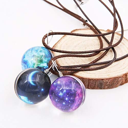 Set of 3 Luminous Earth Moon Star Night Round Glass Ball Pendant Necklace for Girl Women Gift