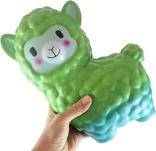 Curious Minds Busy Bags 1 Jumbo Green/Teal Colorful Alpaca Squishy Slow Rise Foam Pet Animal Toy - Scented Sensory, Stress, Fidget Toy (1 Green to Teal)