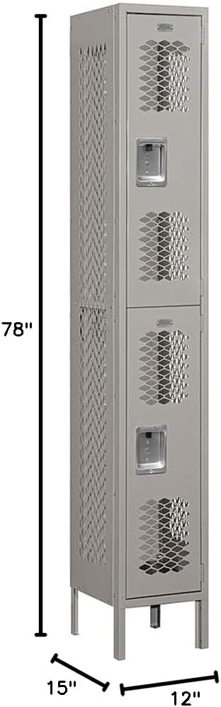 Salsbury Industries Assembled 3-Tier Vented Metal Locker with One Wide Storage Unit, 6-Feet High by 15-Inch Deep, Gray