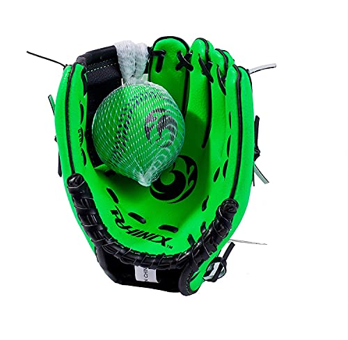 PHINIX 10" Baseball Glove Tee Ball Mitts and Soft Rubber Ball for Kids Beginner Play Training Right Hand Throw Green by PHINIX - Used condition - Image 2