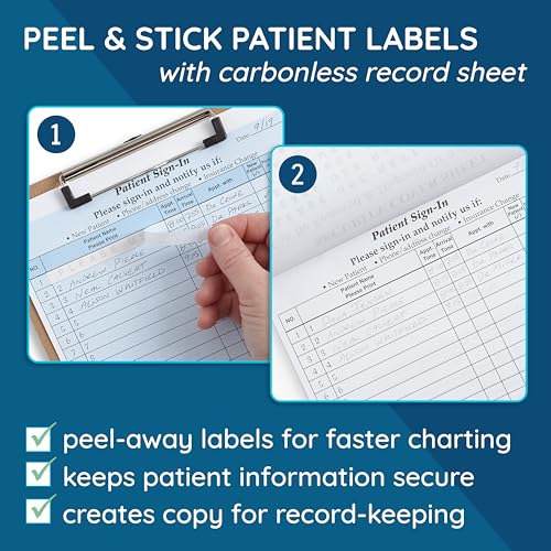 Image of Blue Summit 25 Patient Sign in Sheets HIPAA Compliant Peel Off, Privacy Sign in Sheets for Doctors Office, Carbon Copy 3 Part Forms with Peel Off Adhesive Labels, Blue