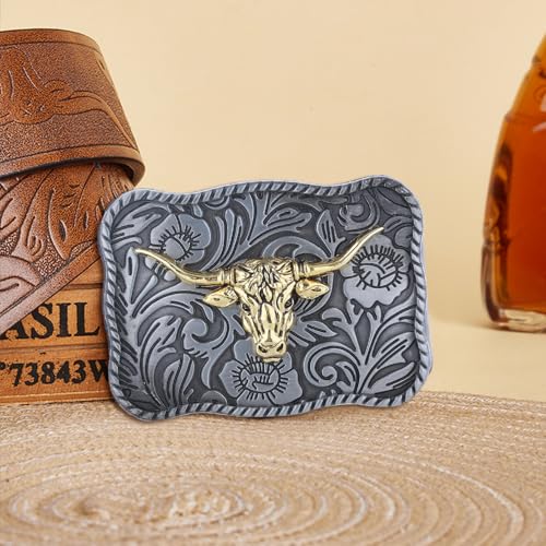 Image of Turquoise Belt Buckle for Men Western Texas Longhorn Bull Rodeo Belt Buckle American Cowboy Chic Gift