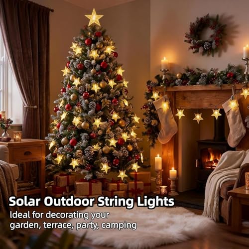 Image of CBK 80 Twinkle Star LED Fairy String Solar Light Silicon LED Bulbs 10 Meter Waterproof 8 Mode Outdoor /Indoor Waterproof Solar Powered Led String Light,Decorations for Garden Yard Balcony(Warm Yellow)