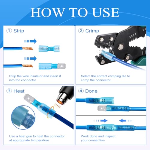 PRECIHW 320PCS Heat Shrink Spade Connectors kit, Male & Female Spade Terminals, Insulated Waterproof Wire Connectors, Marine Grade Electrical Connectors with Box