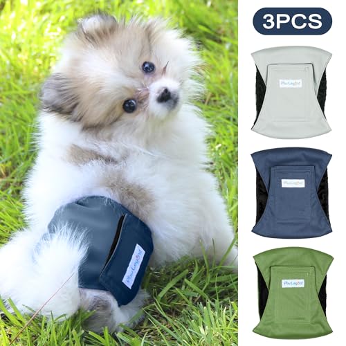 Image of Paw Legend Washable Dog Belly Band Wrap Diapers for Male Dog | High Absorbing Puppy & Doggy Diapers Male (9 Pack,Army,Grey,Navy,Small)