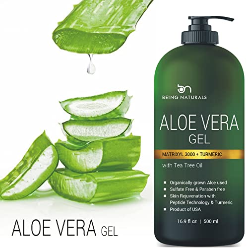 Aloe Vera Gel - From 100% Pure Organic Aloe Infused With Matrixyl 3000 (Peptides), Turmeric, Tea Tree Oil - Natural Raw Moisturizer For Face, Body, Hair. Perfect For Sunburn, Acne, Razor Bumps 16.9 Fl Oz #TOP2