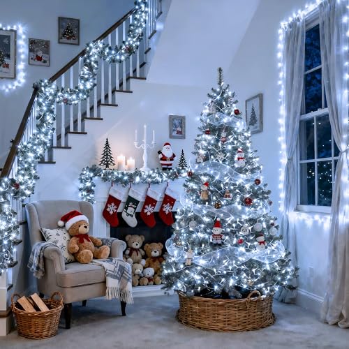 JMEXSUSS 66ft 200 LED White Christmas Lights Indoor Outdoor, Connectable String Twinkle Lights Outdoor Clear Wire Plug in for Bedroom House Fireplace Christmas Tree Decoration