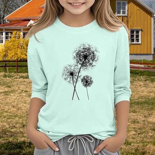 Girls Graphic Tshirts 3/4 Length Sleeve Shirts Boho Vintage Floral Printed Tees Short Sleeve Trendy Tops for 20254