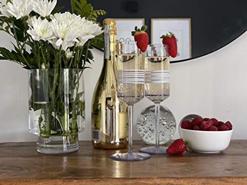 Bzyoo Bpa-Free Dishwasher Safe Durable Reusable Plastic Long Stem Champagne Flute Drinkware Cup Designed For Party Decoration For Toasting (Set Of 6, Unity Ribbonetta White) #TOP3