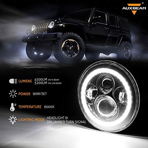 Image of Auxbeam 7 Inch LED Headlights DOT Approved for Jeep Wrangler JK TJ LJ CJ