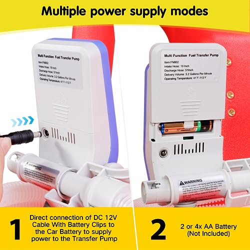 Automatic Fuel Transfer Pump with 32 Gallon Portable Fuel Caddy Tank, Auto-Stop Sensor Nozzle, AA Battery/12V DC 2 Power Modes, Tank Adapters, for Gasoline Diesel Fuel DEF Urea - Thumbnail 6