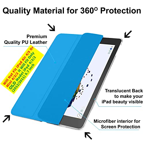 Image of DuraSafe Cases for iPad 2nd 2011 3rd 4th Gen 2012-9.7 Inch [iPad 4 iPad 3 iPad 2 Old Model ] A1396 A1416 A1458 A1395 A1430 MC705HN /A MD328HN /A Ultra Slim Smart Auto Sleep /Wake PC Cover - Blue