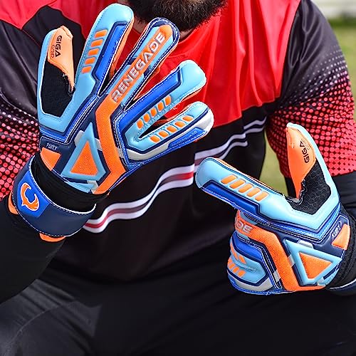 Renegade GK Fury Siege Goalie Gloves with Pro-Tek Finger Protection | 4mm Giga Grip & 4mm Duratek | Orange, Blue, Black Soccer Goalkeeper Gloves (Size 11, Adult, Roll Hybrid Cut, Level 4) - Thumbnail 2