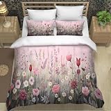 BJCJGGL Bettwäsche 135x200 Rosa Blume Bettwäsche-Set mit Reißverschluss Schließung und...