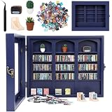 CapyBud Anxiety Bookshelf Mini Books Display for Stress Relief and Fun Decor Small Decorative Miniature Library Potted Plants Mini Radio for Book Lovers Gifts, Home, Office Decor, Dark Blue, Large