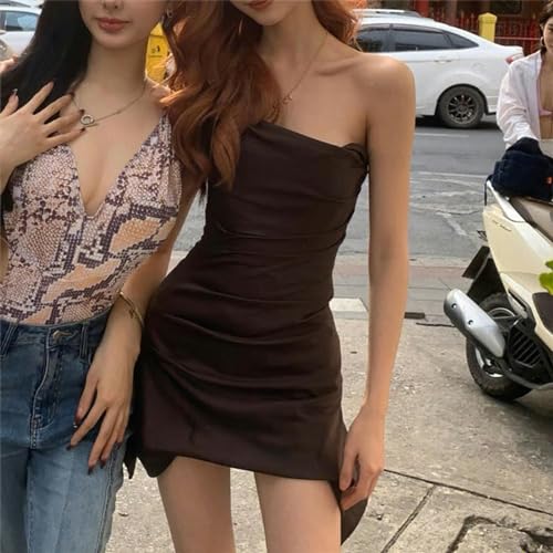 Robe Plissée Bustier à Taille pour Affiner la Silhouette Marron