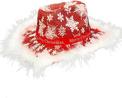 Geagodelia Felt Cowboy Hat for Women Fluffy Feather Trim Disco Cowgirl Hat Womens Adult Halloween Costumes Preppy Hat for Fancy Dress Up Role Play Cosplay Birthday Party