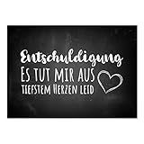 Große Verzeih mir A5 Postkarte zur Verzeihung mit dem Motiv: Tafel Look schwarz mit Herz